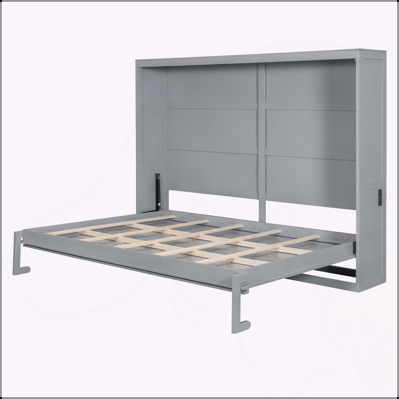 Lit escamotable double pleine grandeur, gris, Grand