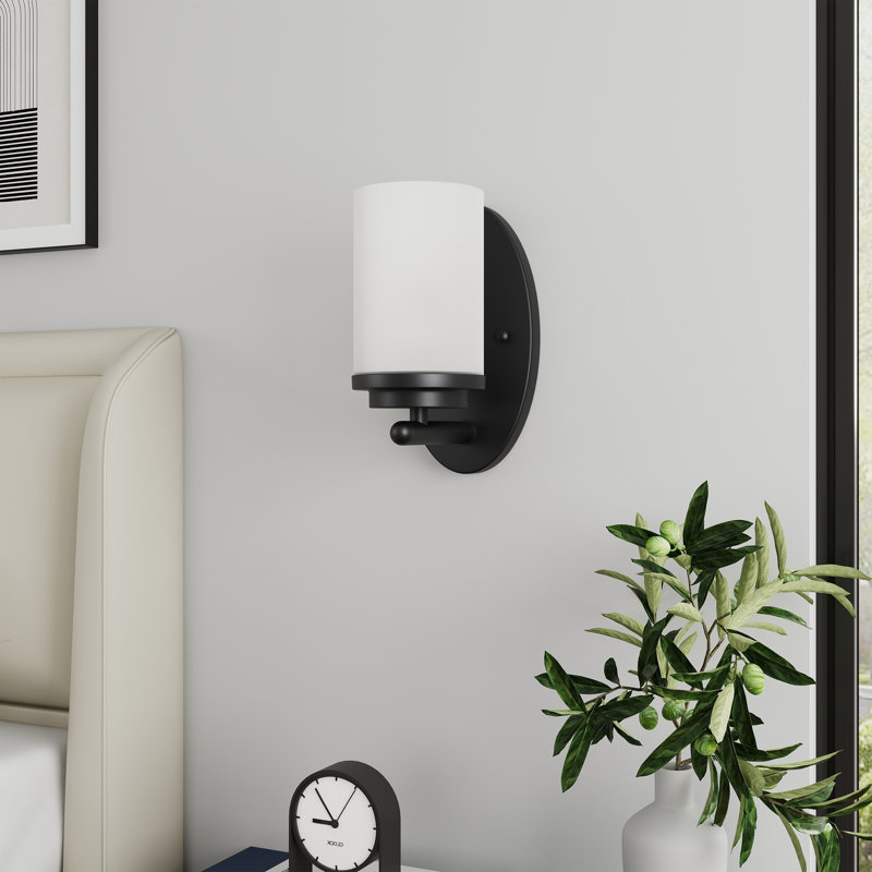 1-E26 Light Bulb 4.33inch Wall Sconces with Glass Shade, Matte Black