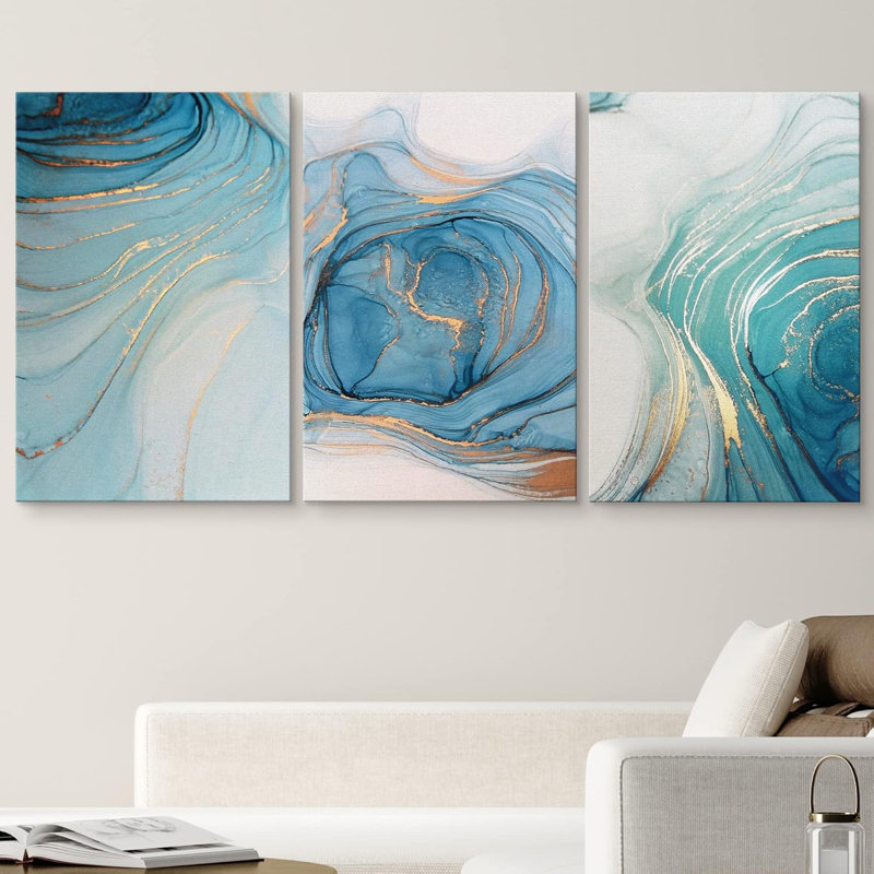 Pastel, bleu, bleu sarcelle, vague de fumée, tourbillons, formes abstraites, illustrations, art moderne, Toile tendue