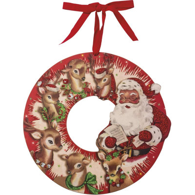  Vintage Wooden Red Santa Wreath