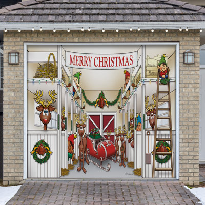 Santa's Reindeer Barn without Santa Garage Door Mural