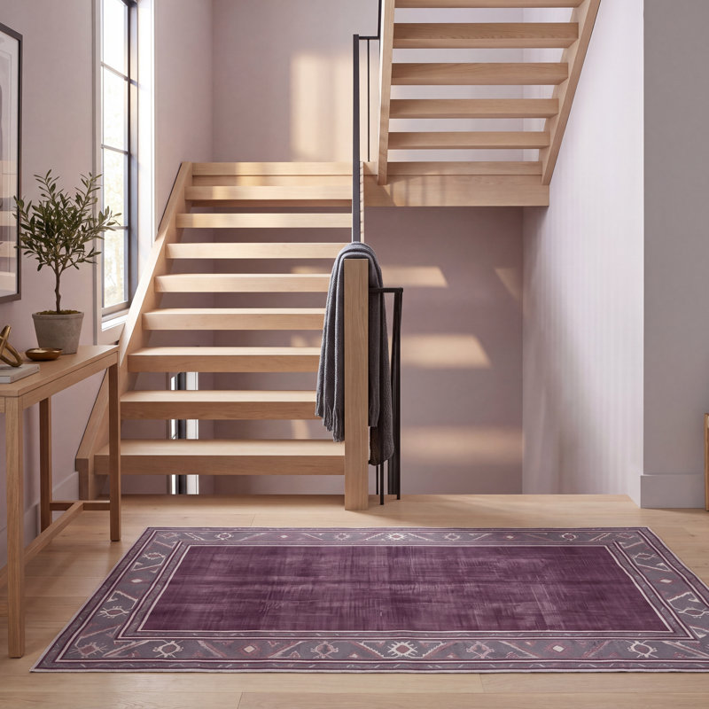 Tapis Rockwell moderne minimaliste à bordure géométrique grise et blanche, lavable à la machine, antidérapant, à poils courts, pour l'intérieur et l'extérieur, adapté aux animaux domestiques, idéal pour le salon, la chambre, la salle à manger, l'entrée, le corridor ou le bureau.
