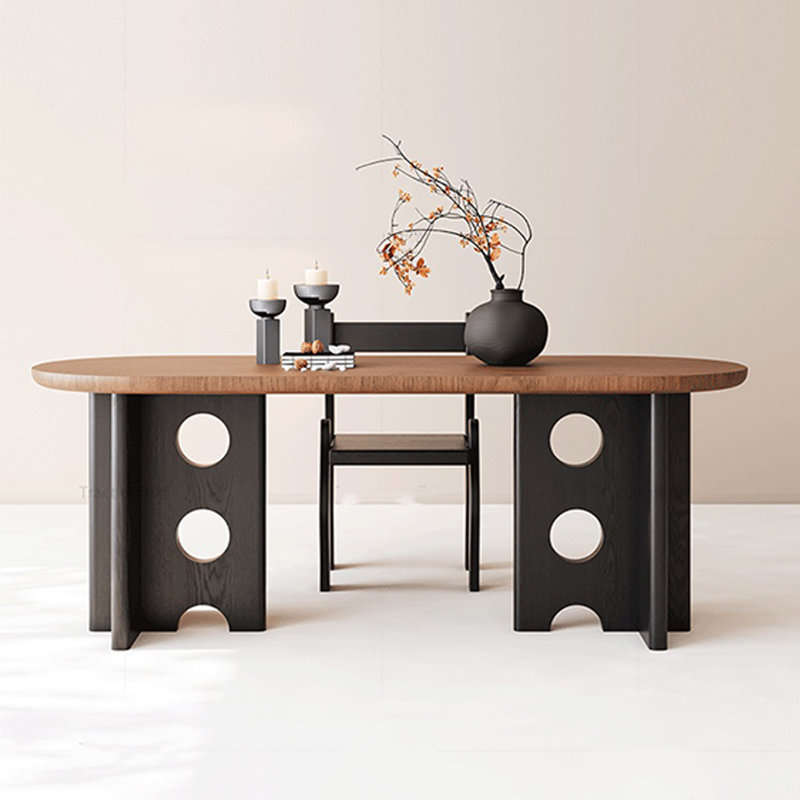 Table de salle à manger Vintage, H 29,52 po x L 62,99 po x l 31,49 po, Brun, Noir, noir, noir, noir
