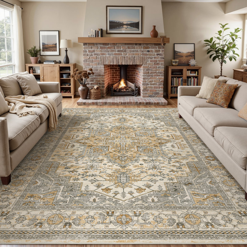 Elaine Machine Washable Oriental Area Rugs With Non-Slip Backing, Rectangle 8' x 10'