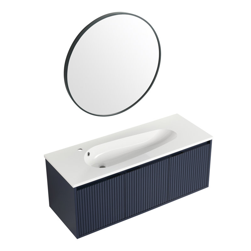  Lavabo de salle de bain 48 "en résine blanc brillant moderne, comptoir en forme de goutte