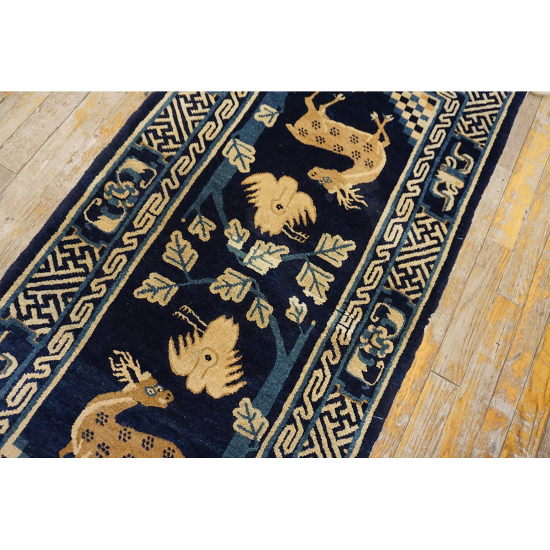 Antique Chinese - Baotou Small Scatter Size Wool Blue Rug