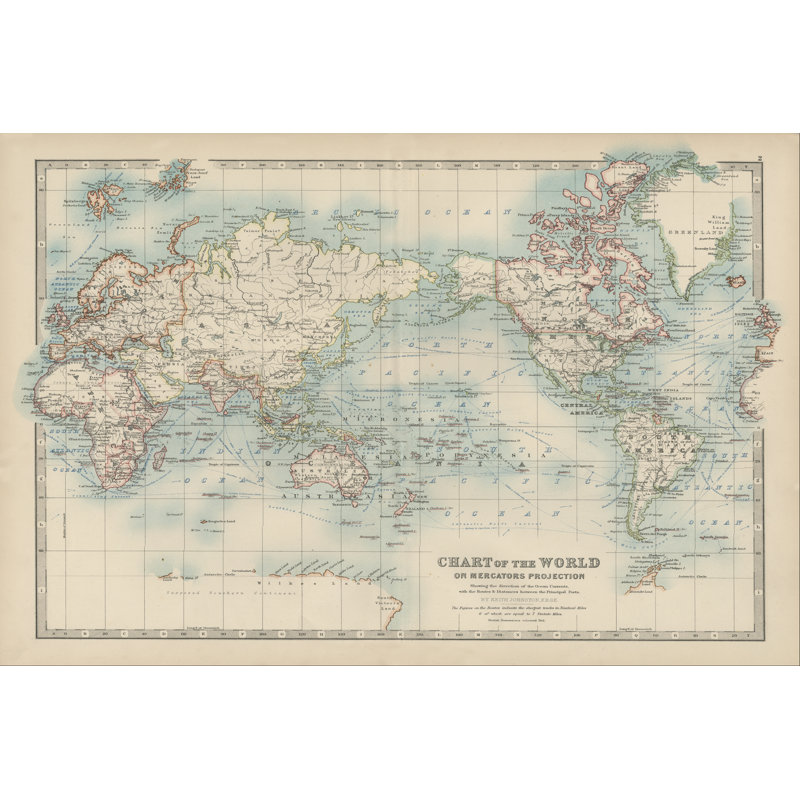 Carte du monde de Johnston, H 32 po x l 48 po x P 1 po
