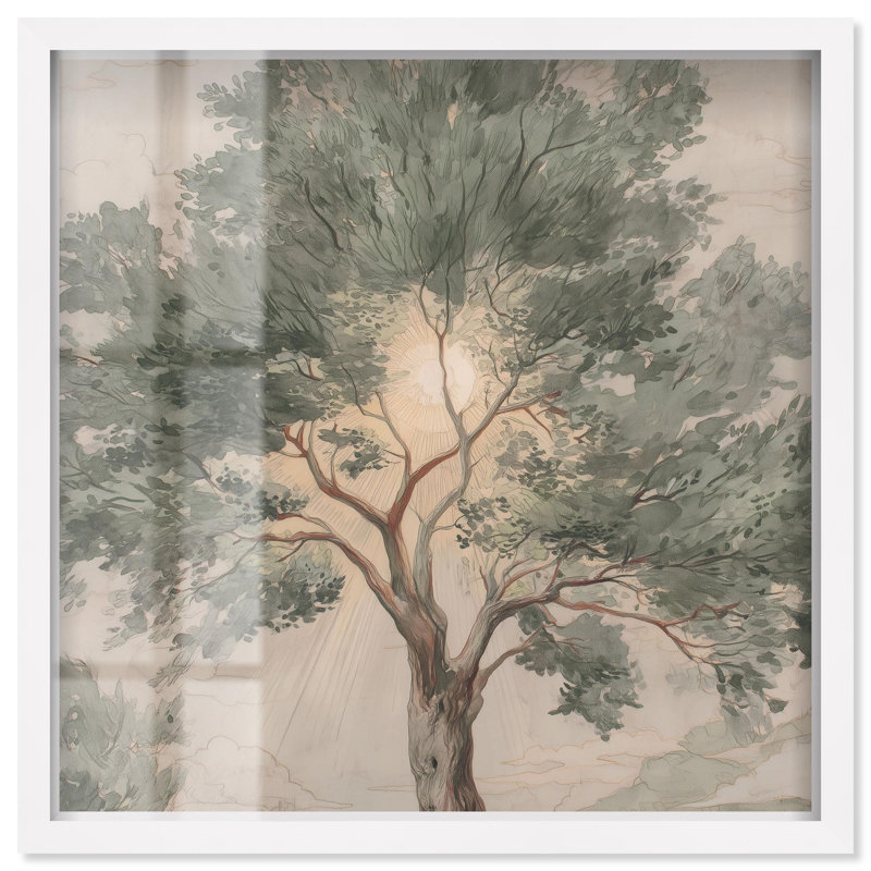 «Emanating Branches II Shadowbox Print», art floral rétro par Art Remedy, H 31 po x l 31 po, Blanc