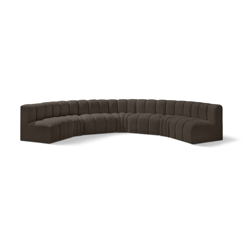 Hisa Upholstered Curved Sectional Reversible, Brown Boucle Fabric