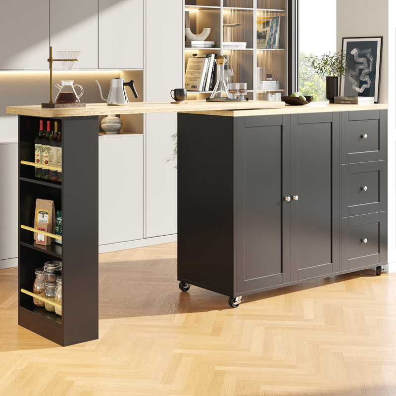 Wood Kitchen Island, Black