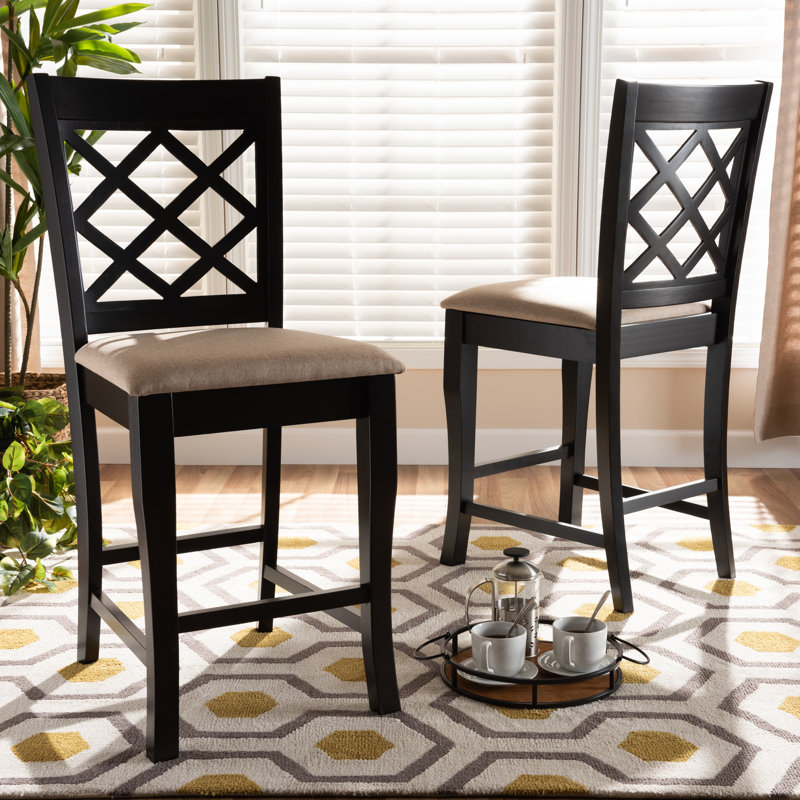 Upholstered Counter Stool with Solid Wood Frame, Sand
