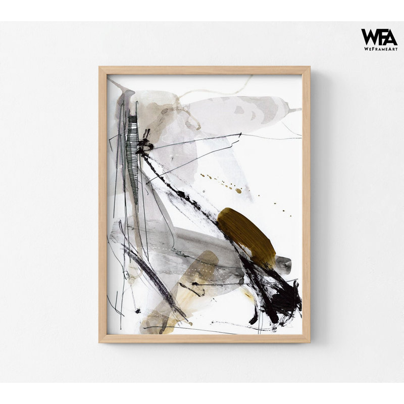 Abstrait noir et gris, reproduction d'art de bureau de réception moderne, art de secrétaire, Encadrement brun clair, Non