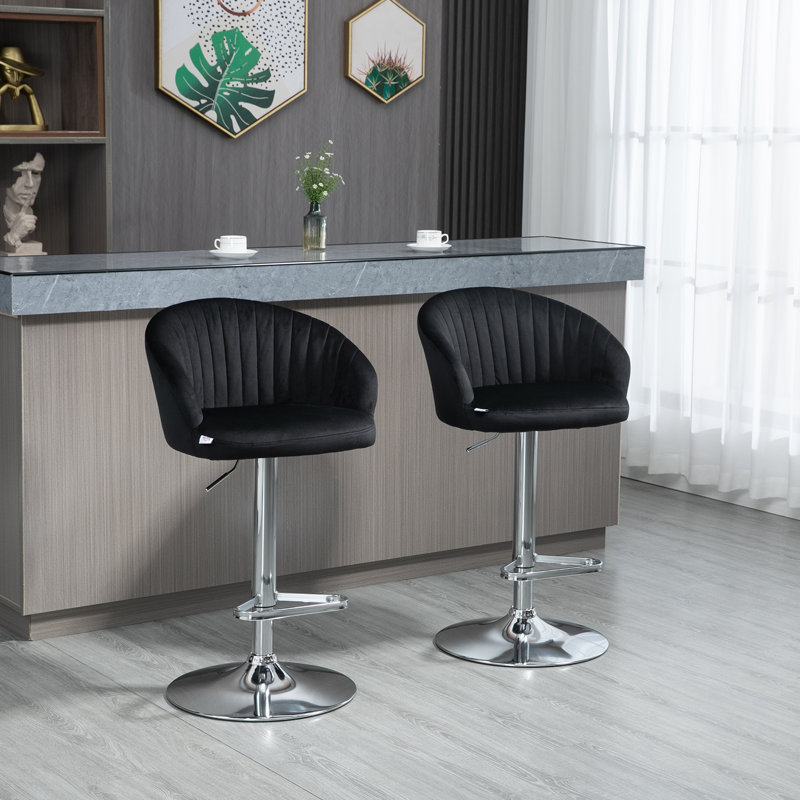 Swivel Upholstered Adjustable Height Counter Stool with Metal Frame, Black/Silver