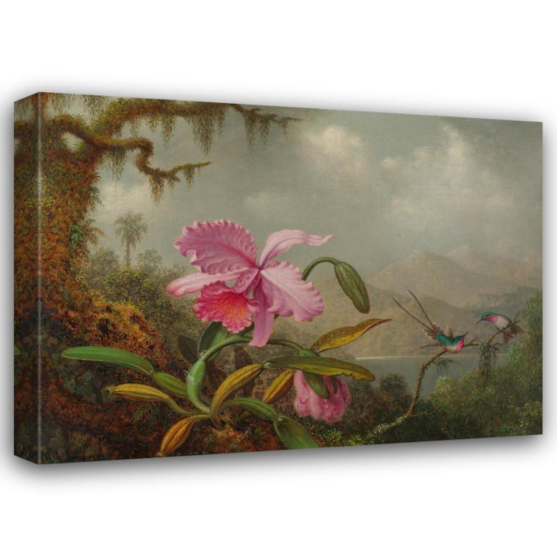 «Orchids and Hummingbirds» par Martin Johnson Heade - Art mural sur toile tendue avec châssis, H 33 po x l 48 po