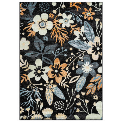 Black Multi Garden Floral Area Rug
