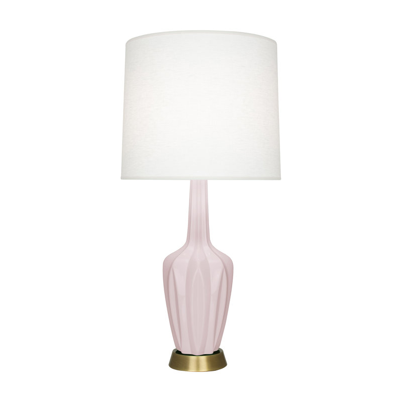 Petite lampe d'appoint Emma, Céramique / métal, H 30 po x l 6,25 po x P 6,25 po, Rose glacé à l'eau de rose / laiton chaud