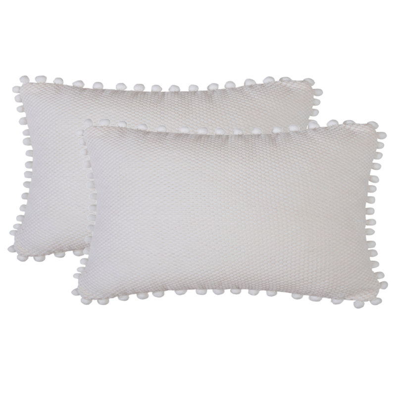 Pom-poms Cotton Blend Reversible Throw Pillow, Pillow Cover Only - No Insert, White