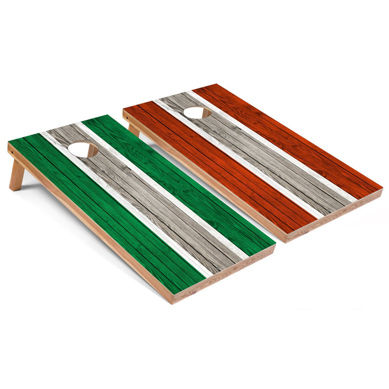 Ensemble de planches cornhole à rayures 2 x 4, Kelly / orange
