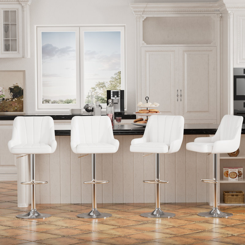 4PCS Adjustable Barstools Swivel PU Counter Height Stools For Pub, Dining Room, White/Silver