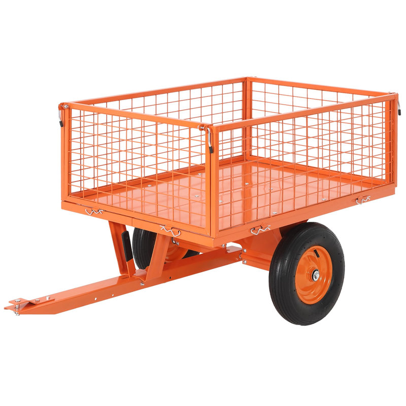 Remorque utilitaire benne en acier de 15 pi³ pour VTT/VUTT, capacité de charge de 1200 lb avec bennage rapide, pneus tout-terrain pneumatiques de 16 po pour cour et ferme.