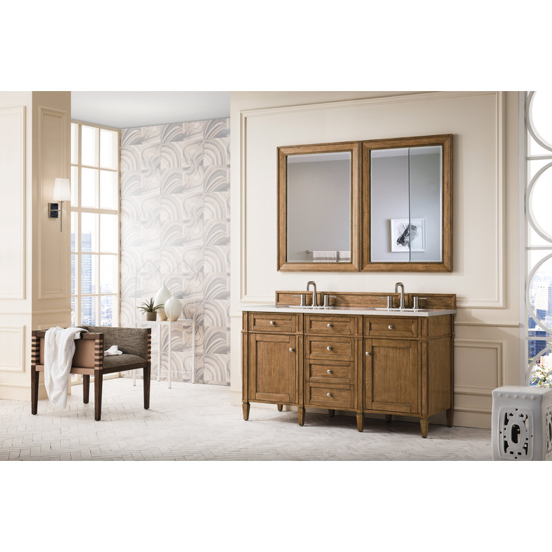 Brittany 60'' W Double Vanity, Carrara White, Saddle Brown, 8" Widespread