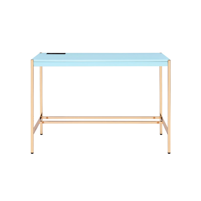 Rectangular Blue And Gold Desk With Ports Electrical Outlets, Professional Use Contemporary & Built-in Outlets