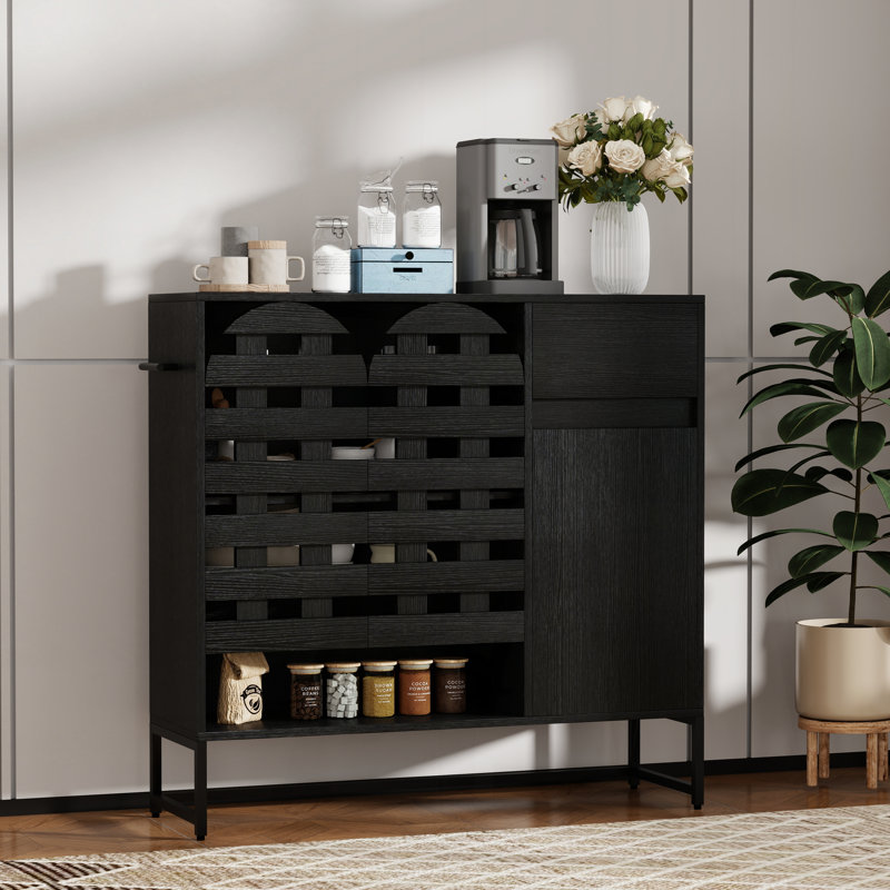 Woven Door Accent Cabinets,with Arched Doors, Black