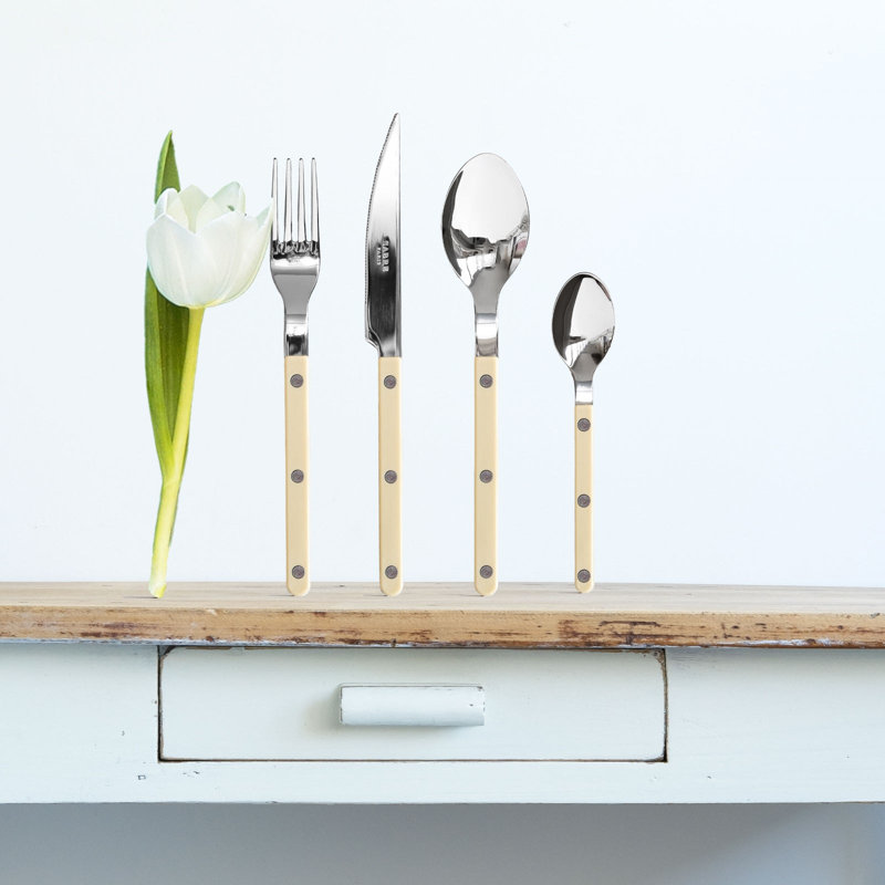 Bistrot Solid 4 - Piece Stainless Steel Flatware Set - Service for 1, Ivory