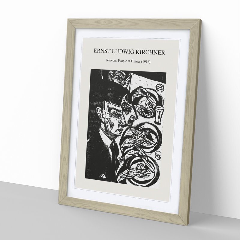 Nervous People at Dinner by Ernst Ludwig Kirchner - Picture Frame Painting, 36cm H x 27cm W x 2cm D, Oak