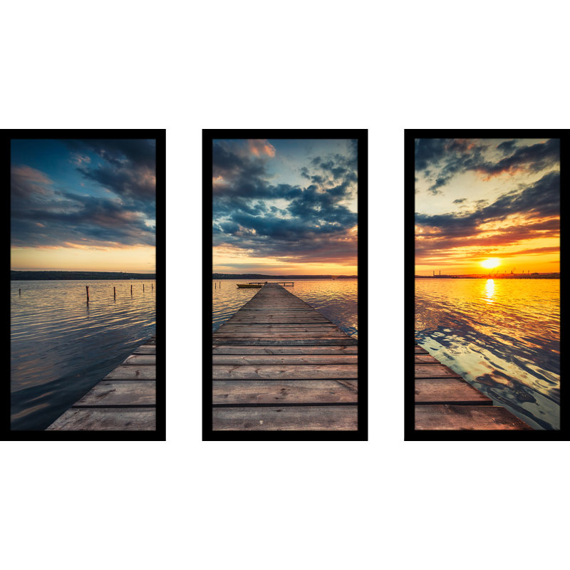 «Small Dock and Boat», ensemble de 3 reproductions de photos sur acrylique, H 33,5 po x l 52,5 po x P 1 po