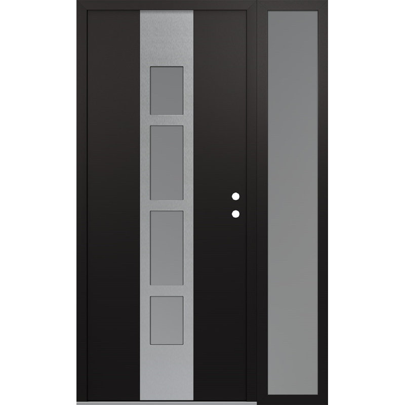 Porte d'entrée pré-suspendue en acier argenté avec panneau latéral Diamond A10, L 53,25 po x H 81,69 po, Noir / blanc / givré