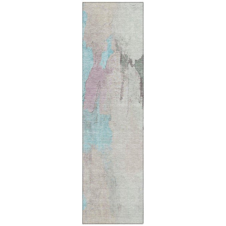 Machine Washable Indoor/Outdoor Xhevrie Teal Rug