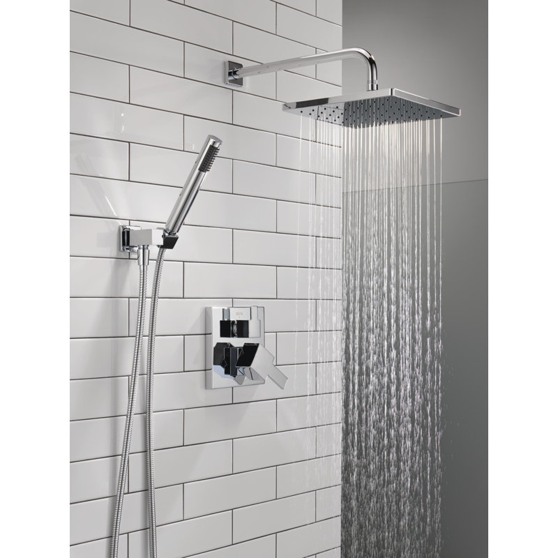 Ensemble de robinet de douche à pluie carrée Modern 14 Series, ensemble de pomme de douche et poignée chromées, ensemble de garniture de valve, 10 pouces, chrome