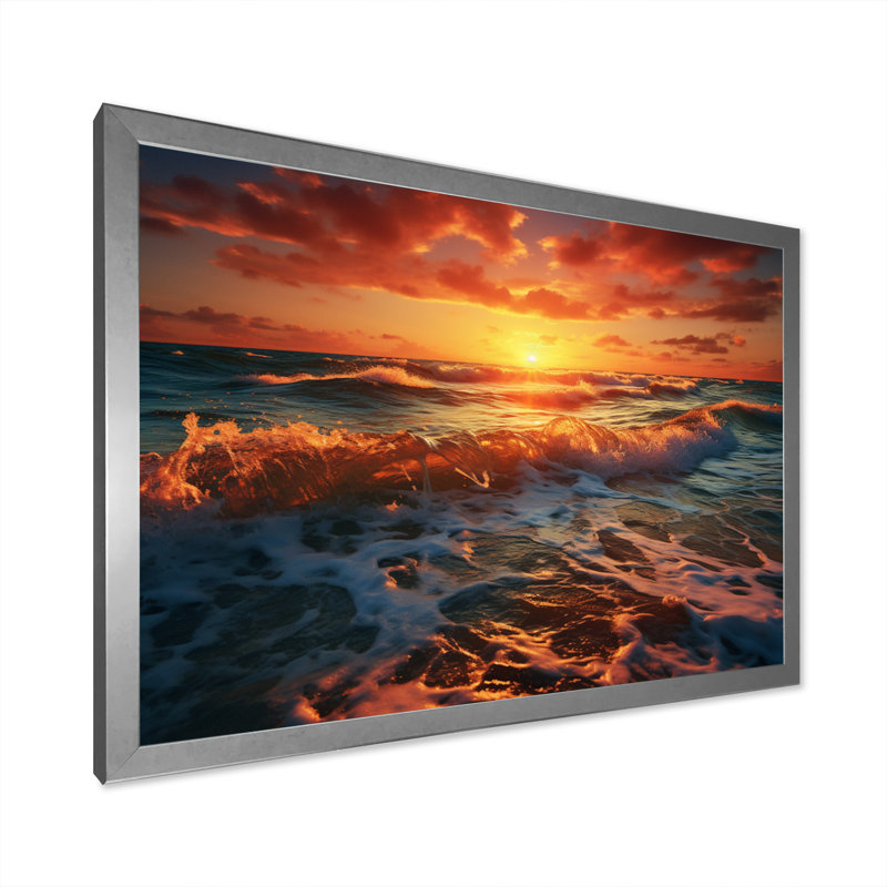 " Peach Sunrise Ocean Horizons II ", 12" H x 20" W x 1" D, Silver Picture Framed