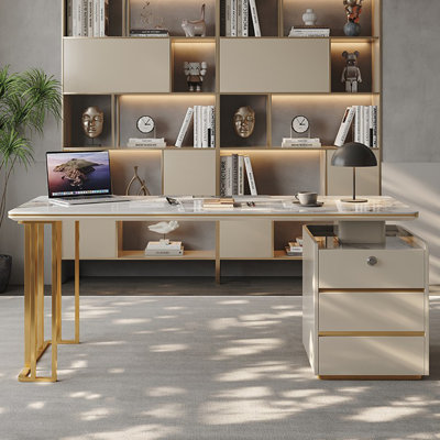 Bureau rectangulaire blanc et doré