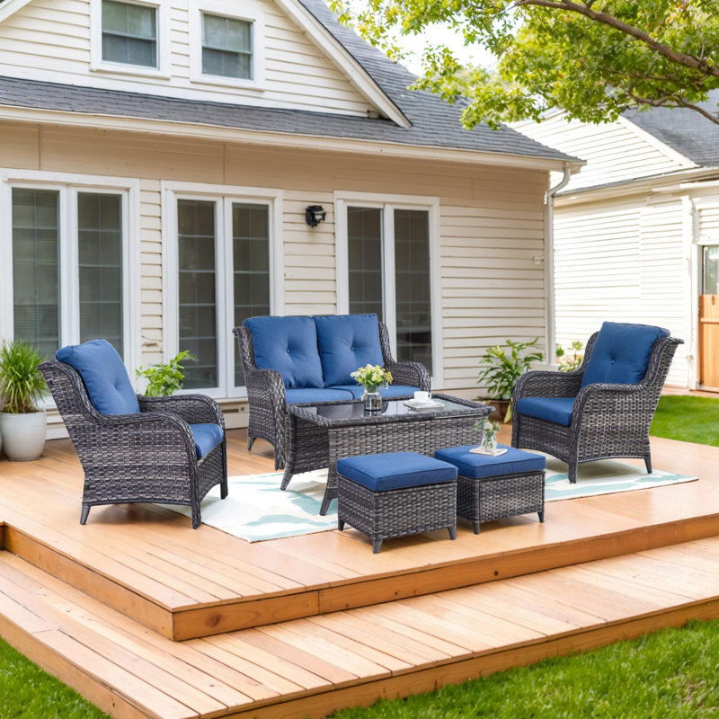 Carolina 6-Piece Square Outdoor Conversation Set With Loveseat And Armchair, Blue