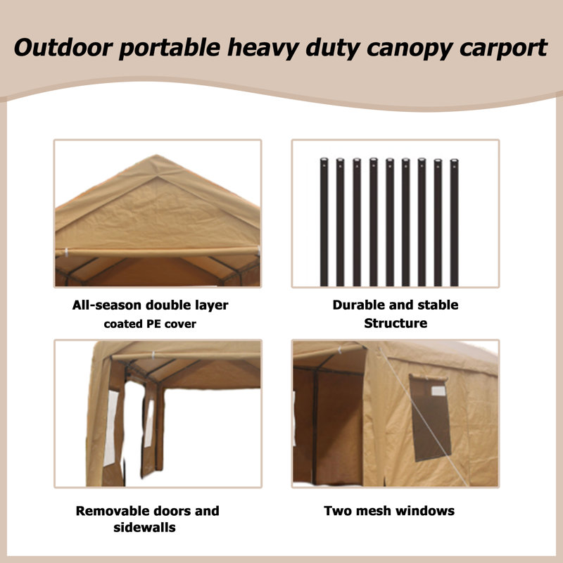 12 ft. W x 20 ft. D Polypropylene Garage Shed, Sand