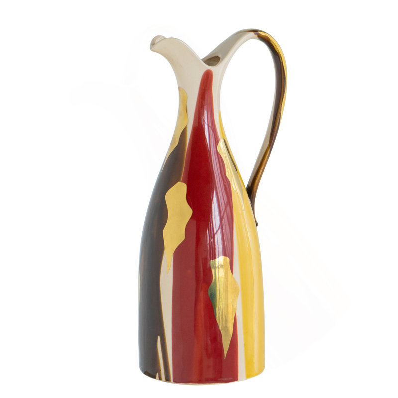 Vase en céramique 7,1 x 6,1 x 16,3 po avec finition multicolore abstraite