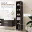 Grande armoire de rangement pour salle de bain avec miroir, armoire tour autoportante en bois avec tablettes réglables pour la salle de bain ou le salon-114198242