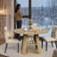 Table de salle à manger de 47 po pour 4 à 6 personnes, table de salle à manger avec tablette de rangement, plateau en grain de bois, pieds en bois robustes, tables de salle à manger peu encombrantes, tables de cuisine circulaires, naturel-1068748074