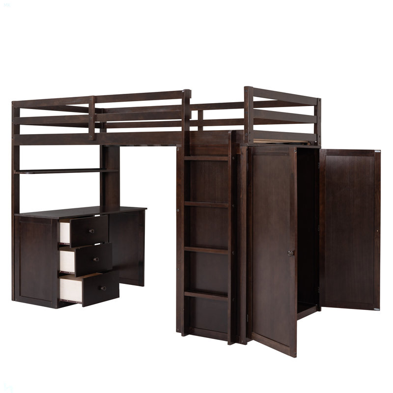 Lit mezzanine avec tiroirs, bureau et garde-robe