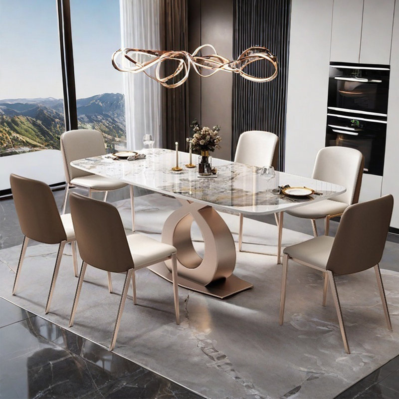 Light luxury modern simple dining table set, 29.5"H x 63"L x 35.4"W, Gray/White