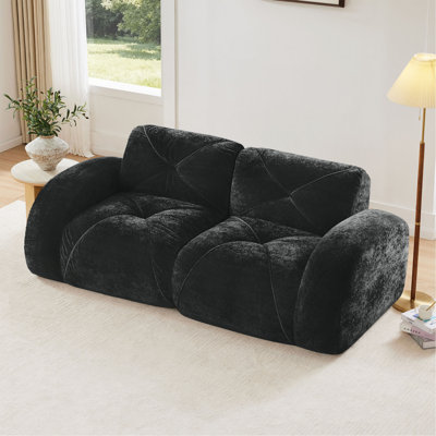 Canapés capitonnés à 2 places avec canapé sans os, tissu en velours doux, conception antidérapante inférieure, éponge haute densité 32D, conception ergonomique inférieure, aucun assemblage requis