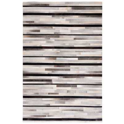 Shadle Hand Woven Leather/Felted Cloth Abstract Rug in Black/Ivory