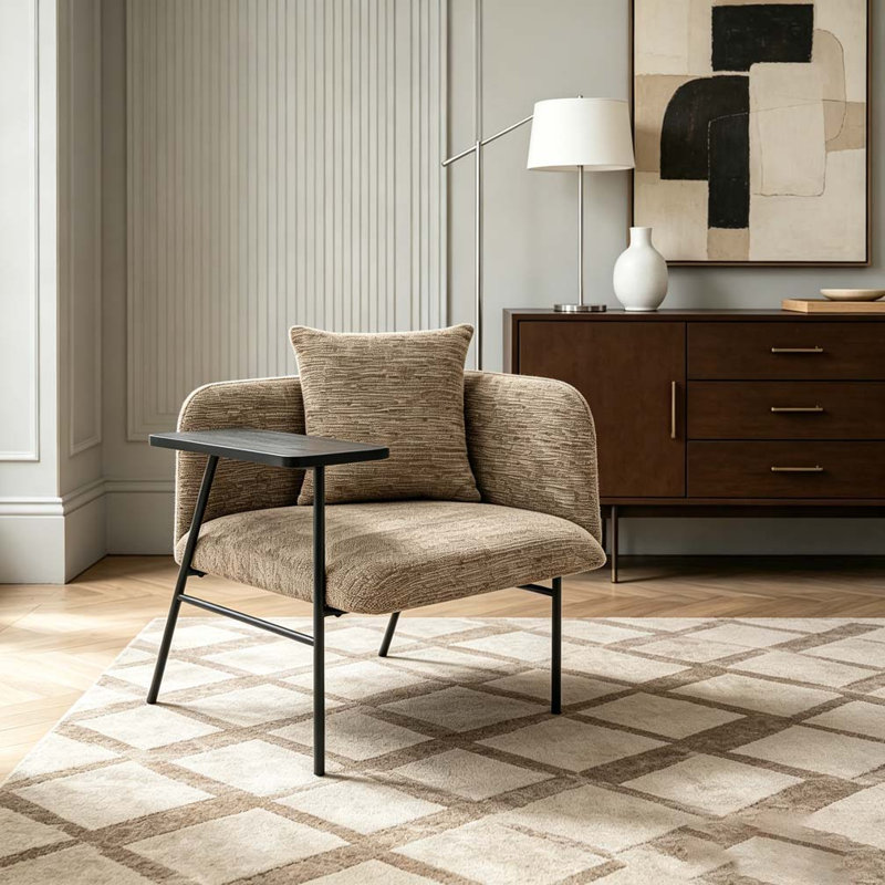 Fauteuil de détente Lounge avec petite table et coussin de dossier, Beige