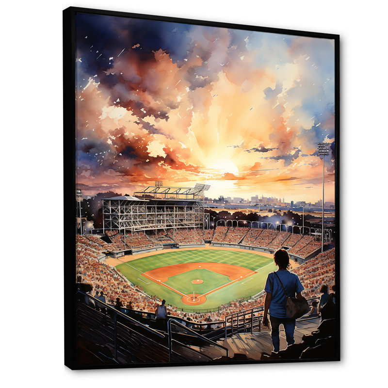 Abstrait, stade de baseball VI - art mural de salon urbain, H 44 po x l 34 po x P 1,5 po, Cadre flottant noir