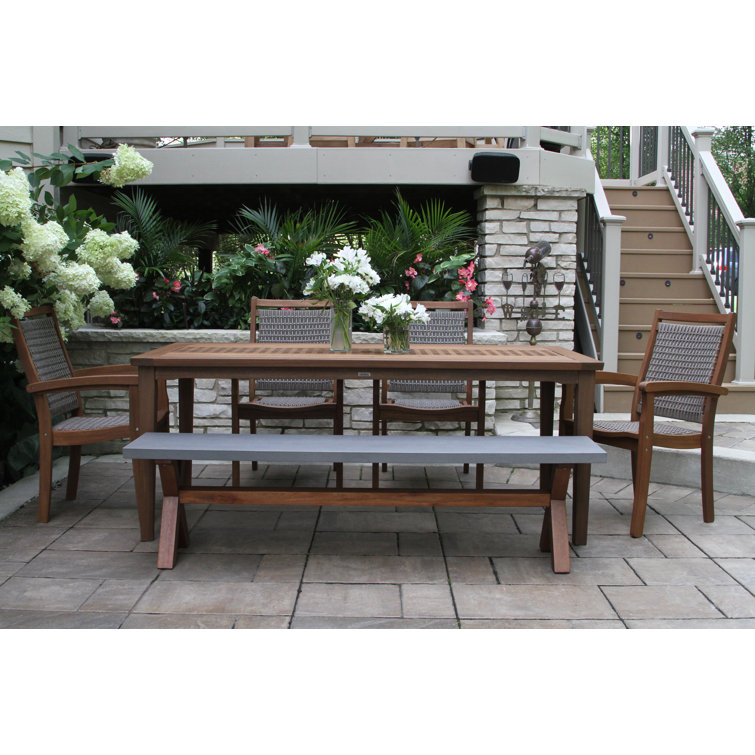 Fleur 7 - Person Wood Patio Dining Set with Rectangular Table