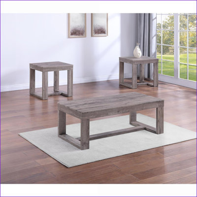 Contemporary Rustic Brown Gray Coffee Table for Living Room, Sturdy Double Pedestal &amp; Easy Assembly