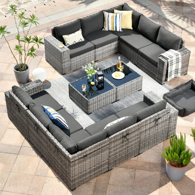 Evanna 10 - Person Modular Patio Conversation Sets with Cushions