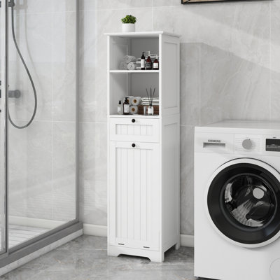 One-Compartment One-Drawer Tilt-Out Laundry Sorter Cabinet - White, Sideboard